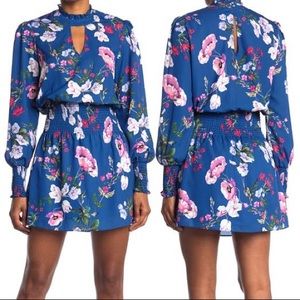 PARKER NWT - mock neck smocked waist dress in Blue Calla, size M